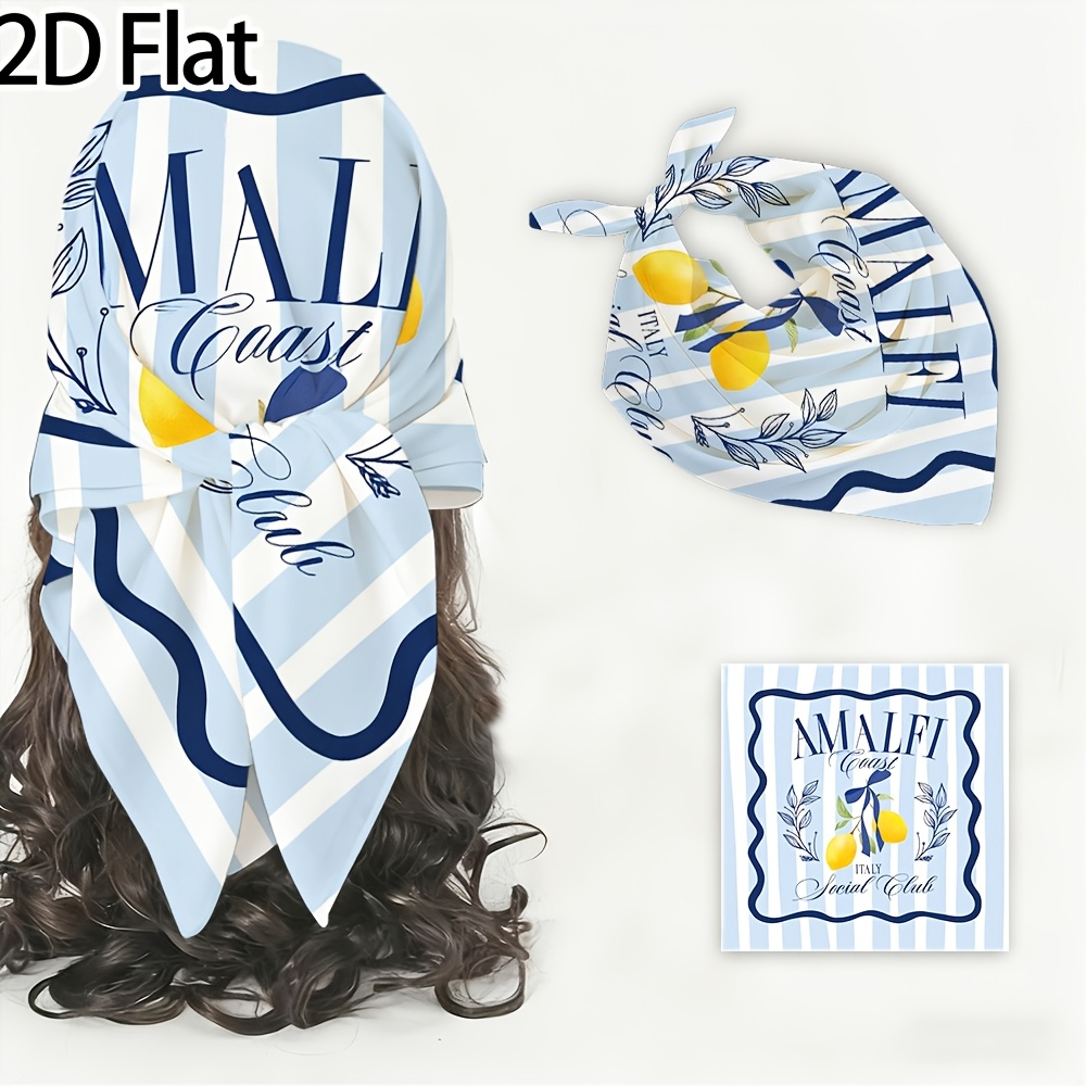 TEMU 1pc, Women's Novelty Headscarf, Amalfi Club Themed Pattern Multipurpose Square Scarf, Fashion Scarf, Headscarf, Scarf, Suitable For Outdoor