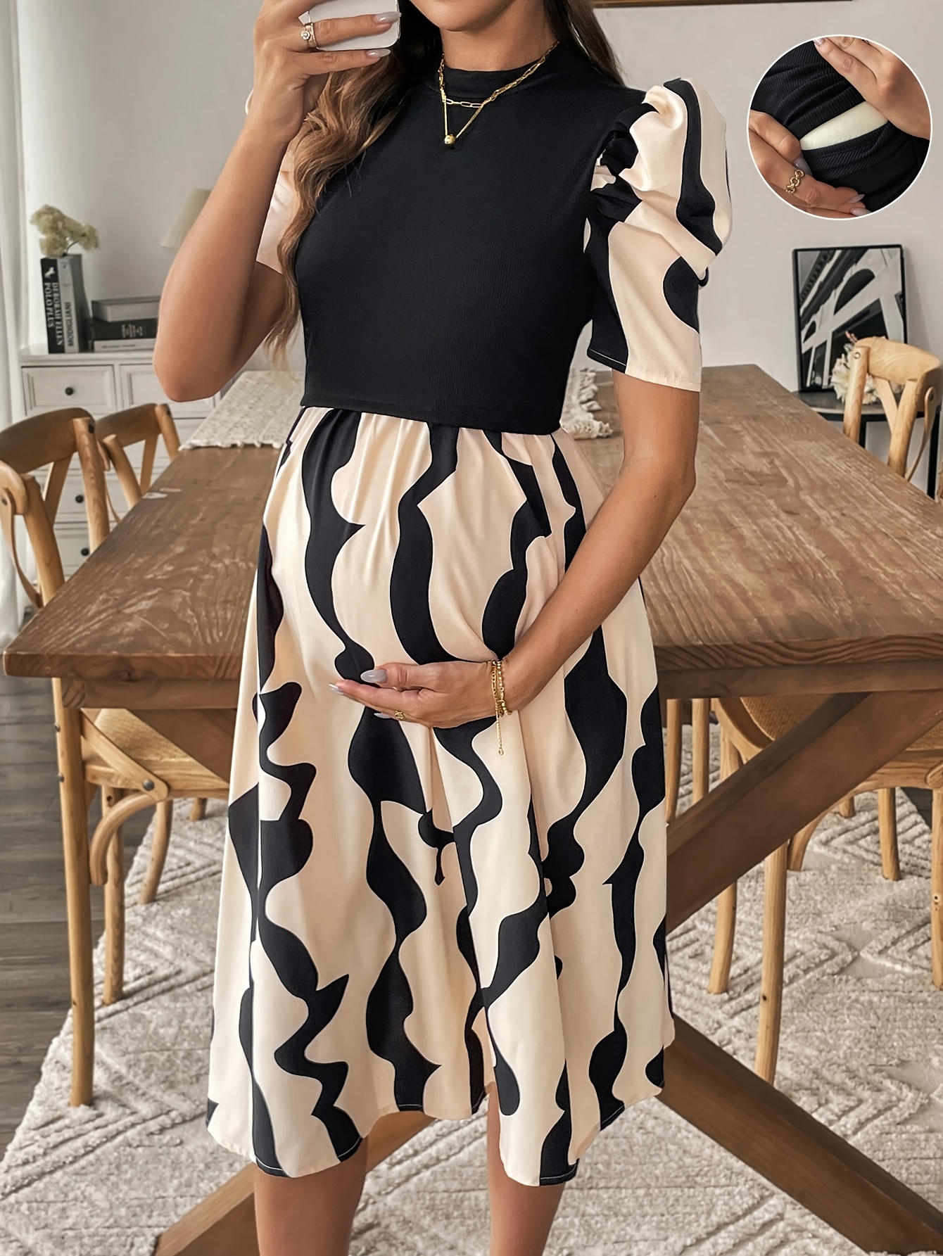 knee length dresses for ladies Hatch Collection The Striped Cotton Nursing Nightgown in Raspberry Stripe main image 1