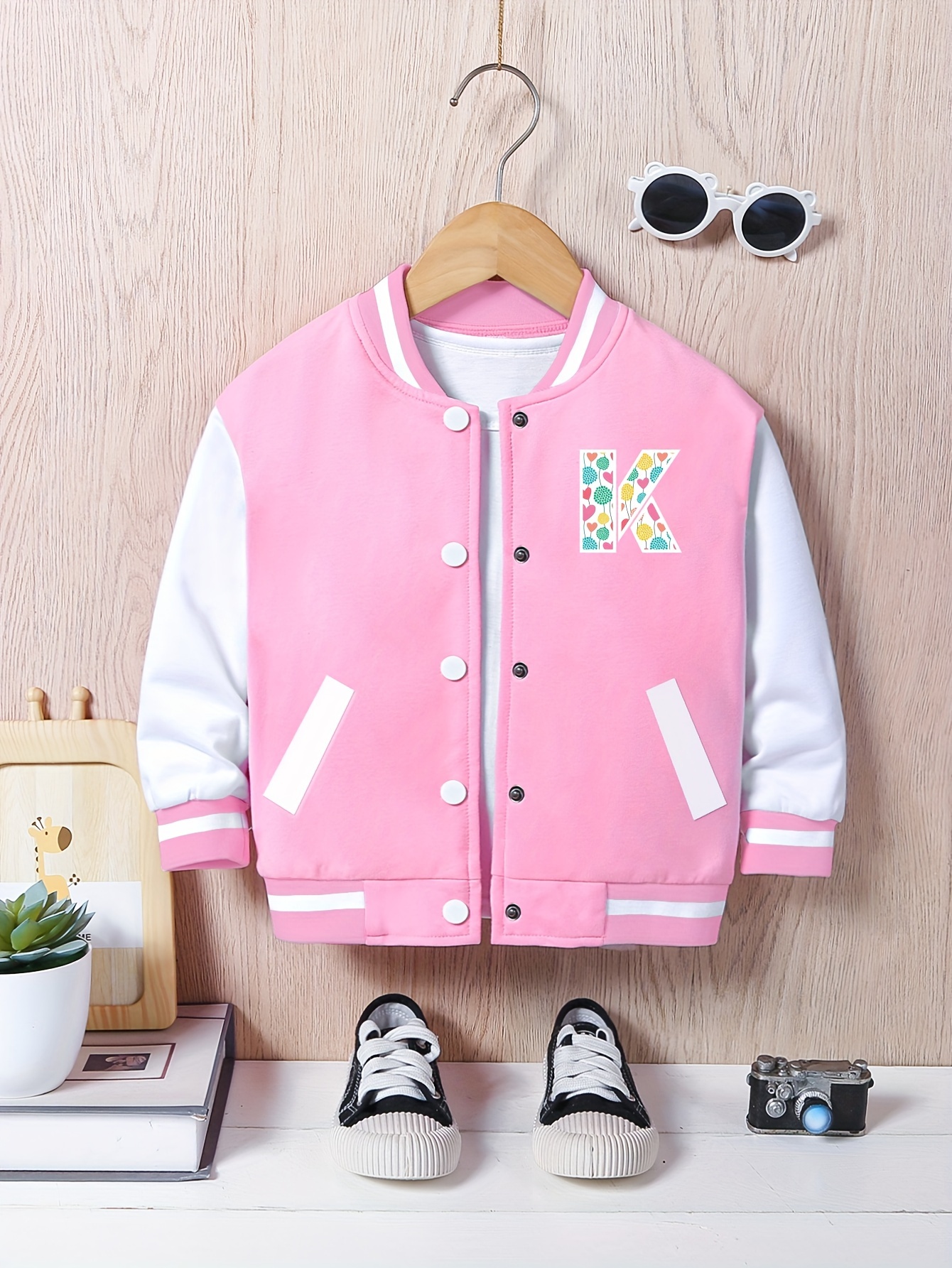 girls 1 13y trendy alphabet k graphic varsity jacket Temu