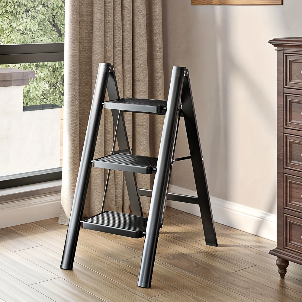 

3 Step Ladder, Lightweight Folding For Adults With Anti-slip Pedal, Portable Sturdy Steel Ladder With Handrails, Kitchen & Household, 330 Lbs Capacity