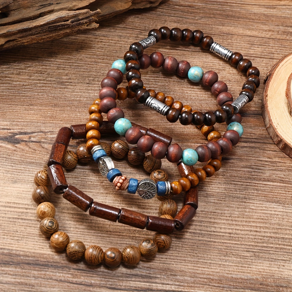Adjustable Tree of Life Charm Bracelet with Turquoise Stones & Coconut Shell