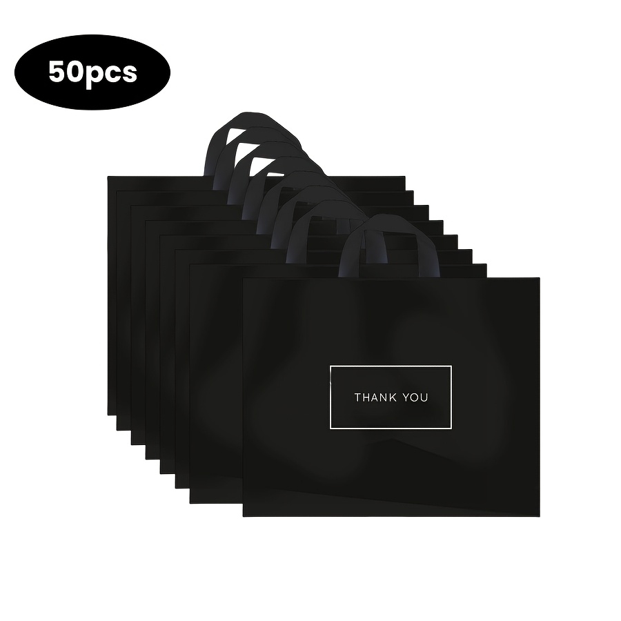 50pcs Enlarged Thank You Pattern Shopping Bags, Black Plastic Bags With Soft Handle, Gratitude Bags