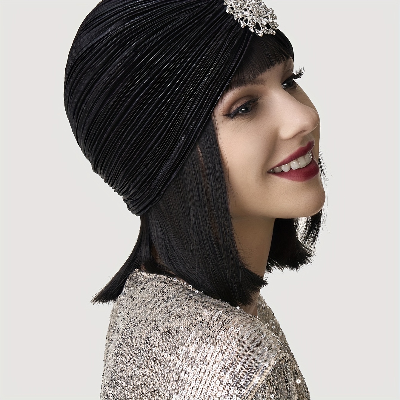 Damen Turban Hut Mit Kristall-Brosche – 1920er Vintage-Look Für Gatsby-Partys & Karneval