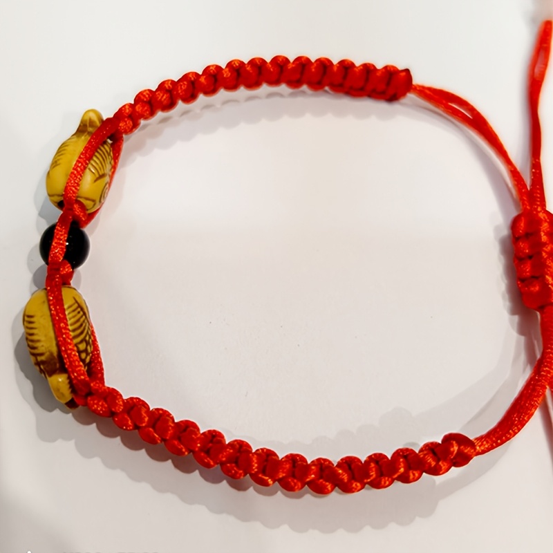 Couple's Adjustable Red Woven Pisces Fish Bracelet, Unisex
