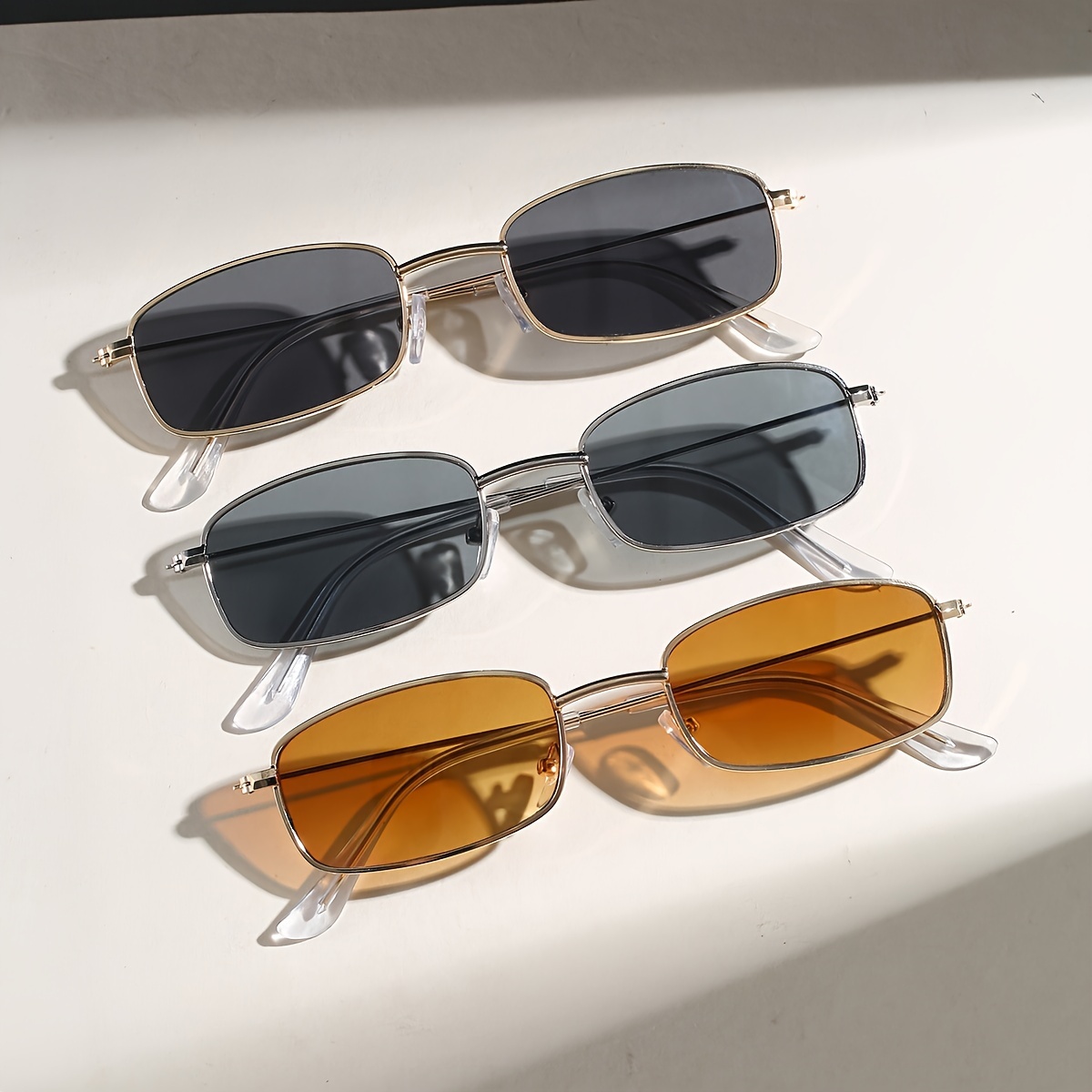 

3pcs Women's And Men's Vintage Glasses Square Metal Frame Fashion Decorative For Driving Travel