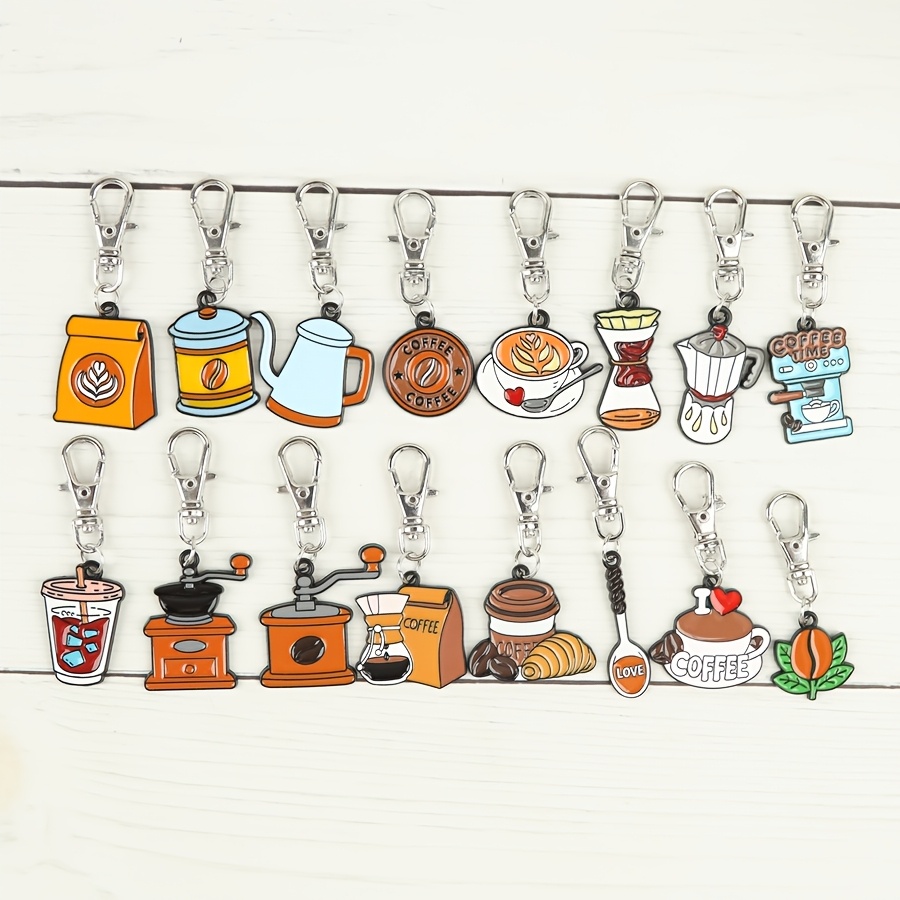 TEMU Set di 16 portachiavi a tema caff癡, con chicchi di caff癡, tazze da caff癡, macchine da caff癡 e portachiavi, regalo per gli del caff癡, regalo da ,