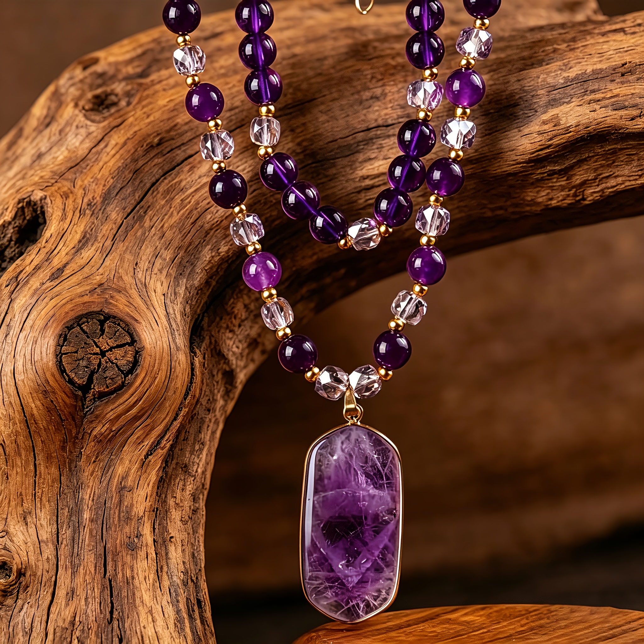 Women's Double-Layered Amethyst Necklace Set — Bohemian Style