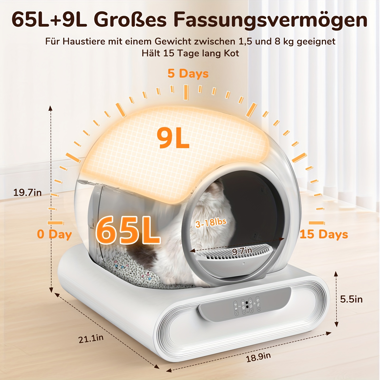 E-shop Automatische Selbstreinigende Katzentoilette für Mehrere Katzen mit App-Steuerung & Katzenstreu-System, 65L+9L Großes Fassungsvermögen, 1 Rolle