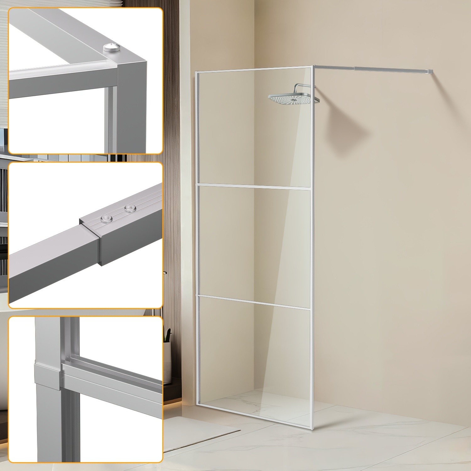 Glass Shower Partition | 100x200cm, Polished Silvery/black Aluminium Frame And Clear Esg Glass | A Soft Visual Partition Without Blocking Light; Suitable For Floor-mounted Or Base-mounted Installation