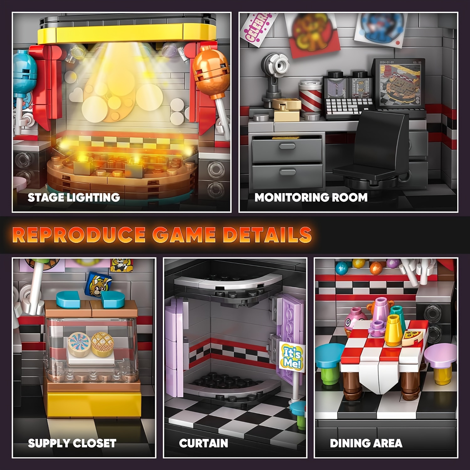 Five Nights Security Room Building Block Toy for Boys Age 8-12, Security Room * Building Set Five Nights Game Toys Merch Suitable for Halloween Bi