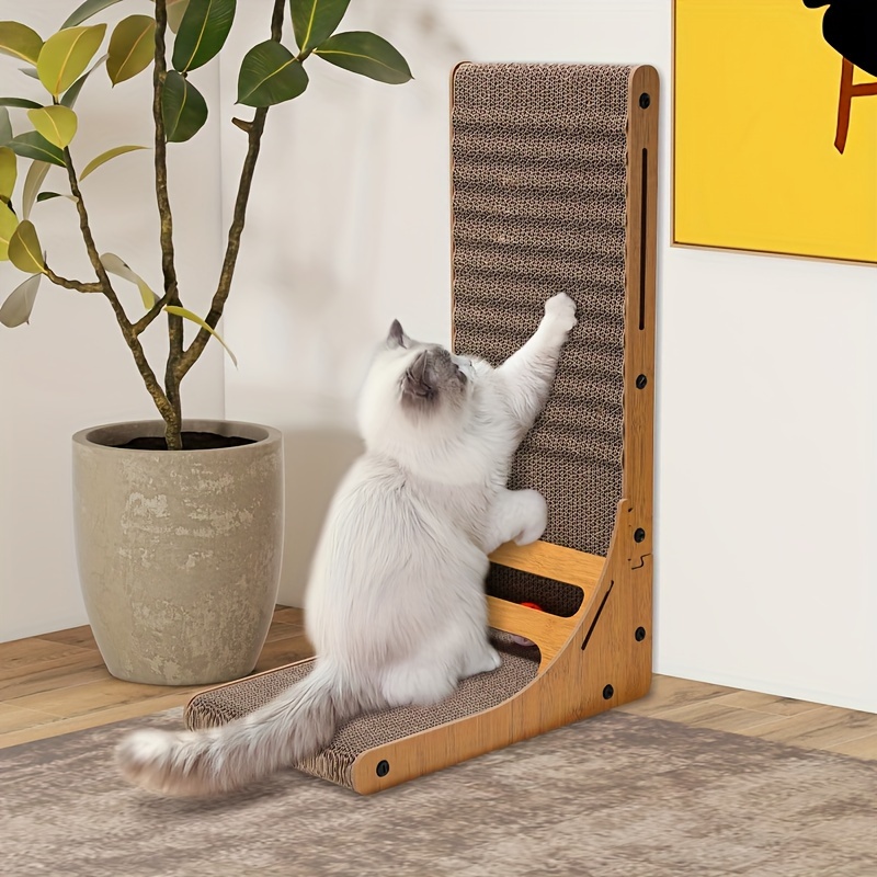 

1pc L-shaped Oversized Cat Scratching Board With Toy. Double-sided Scratching. Vertical Wear-resistant And Non-shedding. Large Board. Anti-scratch And Protects Sofa. Corrugated Paper. Cat Toy.