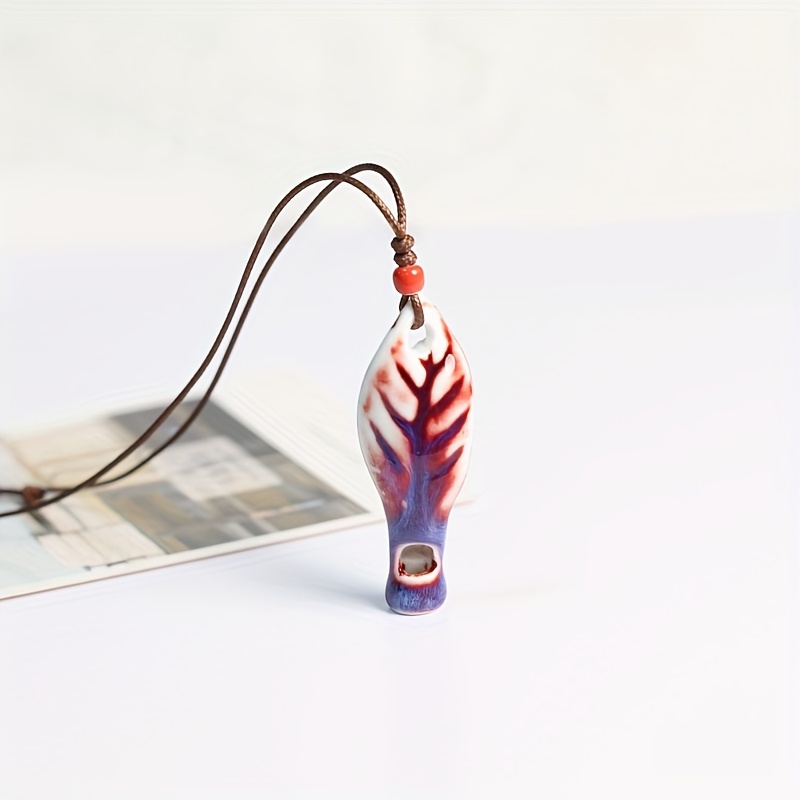 TEMU 1pc, Ceramic Vintage Leaf Whistle Necklace Accessory Pendant