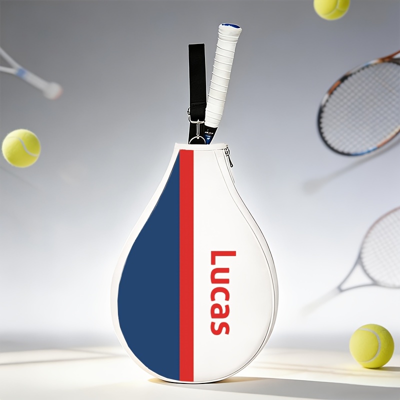TEMU Bolsa personalizada para raquetas de tenis con diseño de rayas azules y , personalizada con tu , portátil y espaciosa, adecuada para guardar