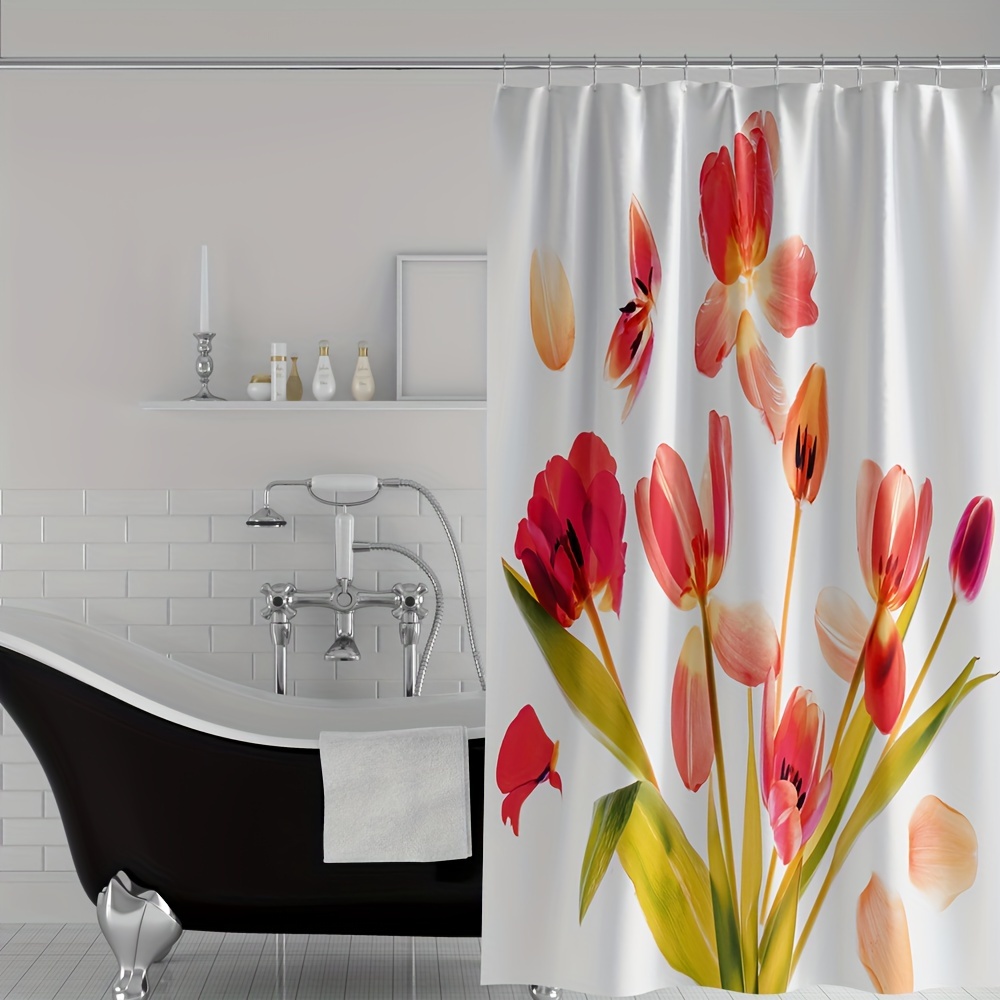 Semi transparent Shower Curtain Flower Plastic Hooks Peva - Temu
