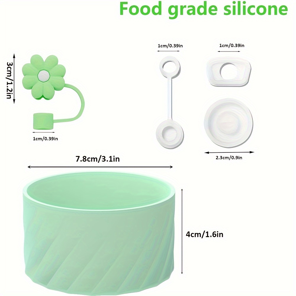 accesorios set de 9 piezas, cubierta   de silicona para   con flores 2 piezas y tapón antiderrame de silicona 3 piezas para vaso tumbler de 40oz con asa para   y 2   y 1 cepillo detalles 5