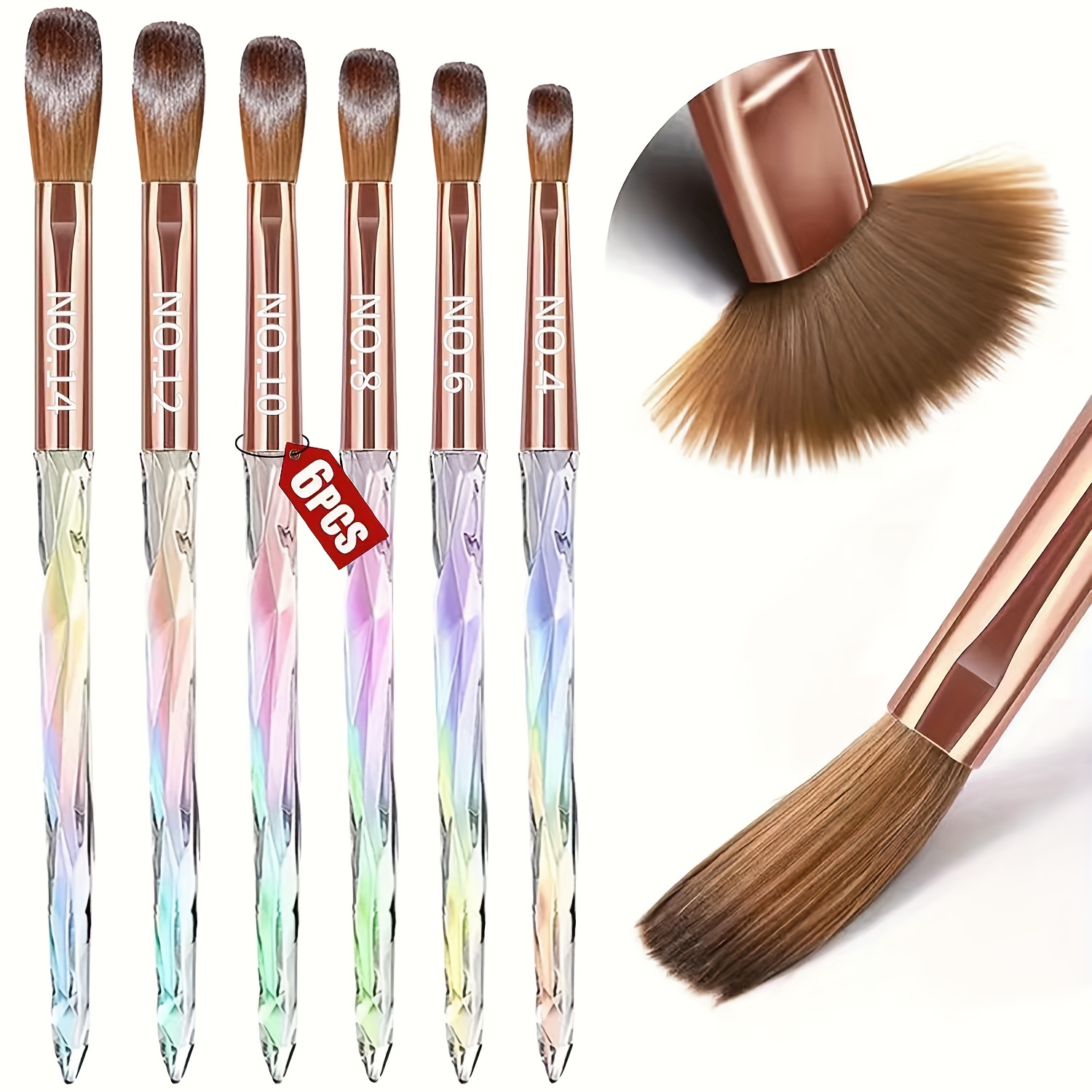 

6-piece Aurora Holographic Nail Art Brush Set, Acrylic Uv Gel Builder Polish Painting Gradient Brush Kit, Multi-functional Nail Extension Pens, Ergonomic Handle, Synthetic , Formaldehyde-free