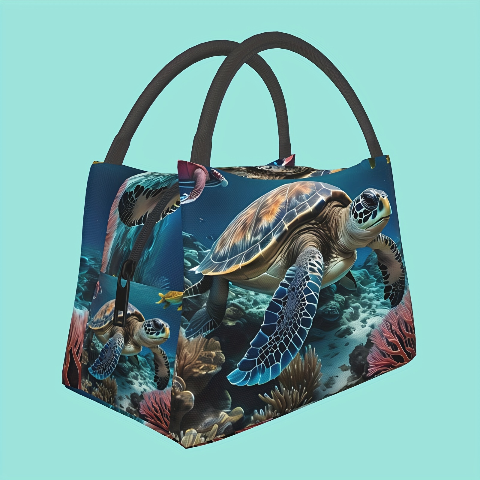 

1pc Sea ​​turtle Pattern Portable Insulated Lunch Bag, Reusable Leakproof Insulated Cooler Bag, For Work Picnic Beach Camping