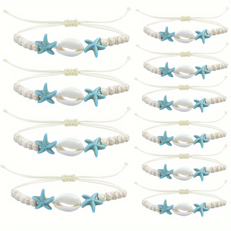 

12pcs Ocean Starfish Shell Bracelet Beach Surfing Adjustable Hand Rope Suitable For Baby Shower Party Birthday Gift Anniversary Gift