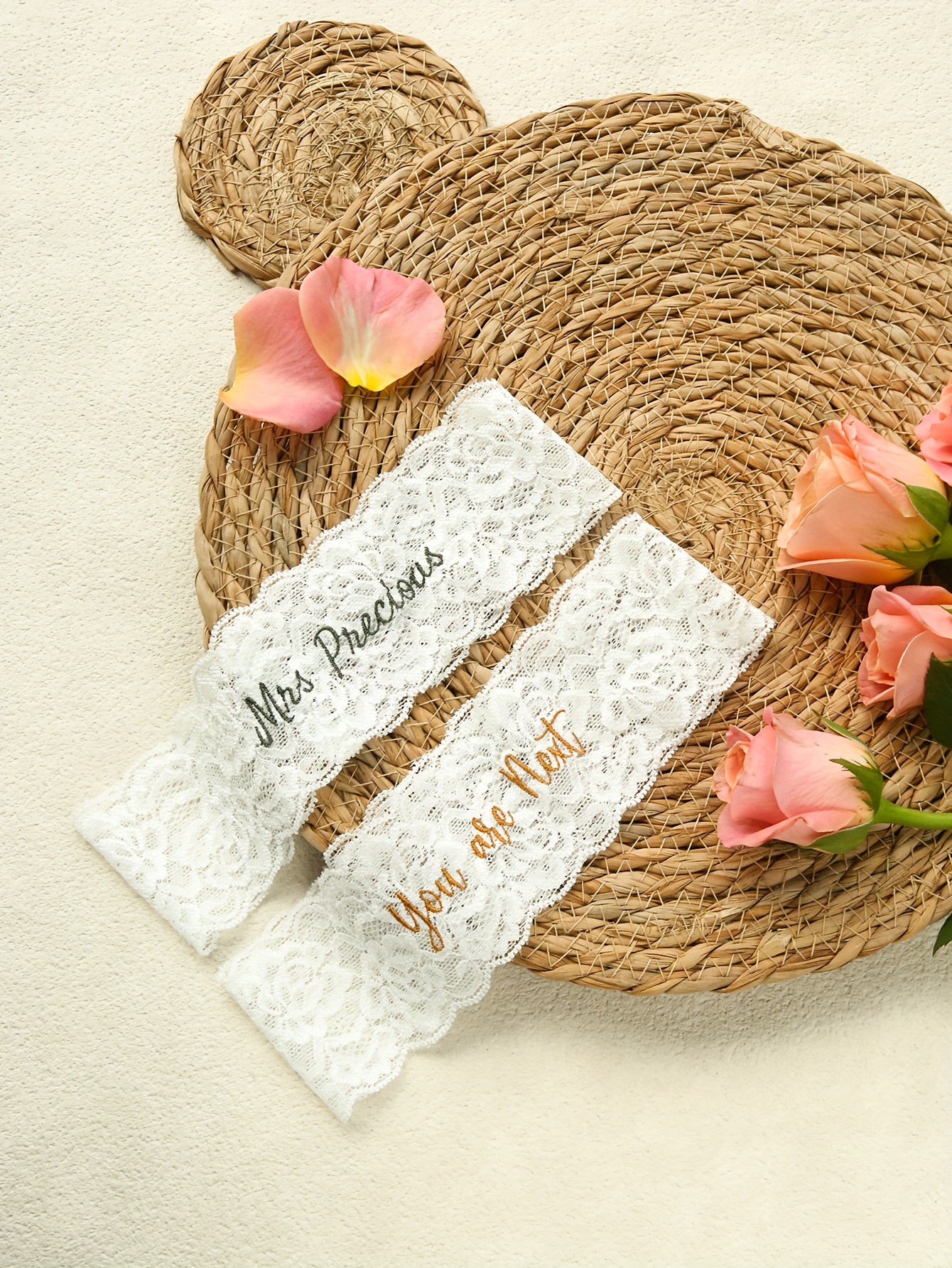 Sheilabox - Liguero de boda personalizado con nombre bordado, cinturón de encaje ajustable y elástico, recuerdo nupcial, regalo para la pierna de la novia