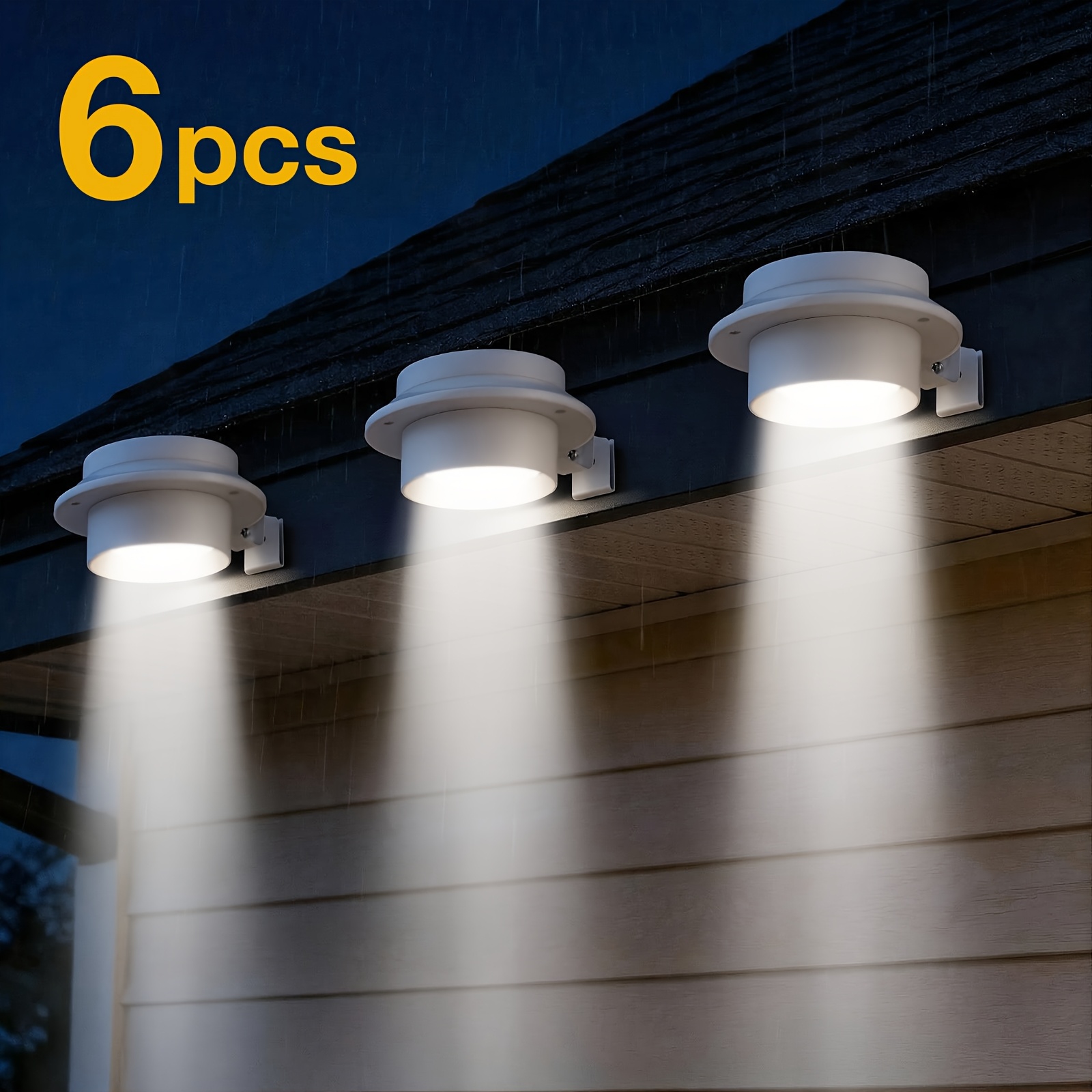TEMU 6pack Solar Lights, 3 Leds Outdoor Lights Ip44 Waterproof, Solar Fence Lights, Landscape Lighting, Led Solar Gutter Lights For Outdoor Step,