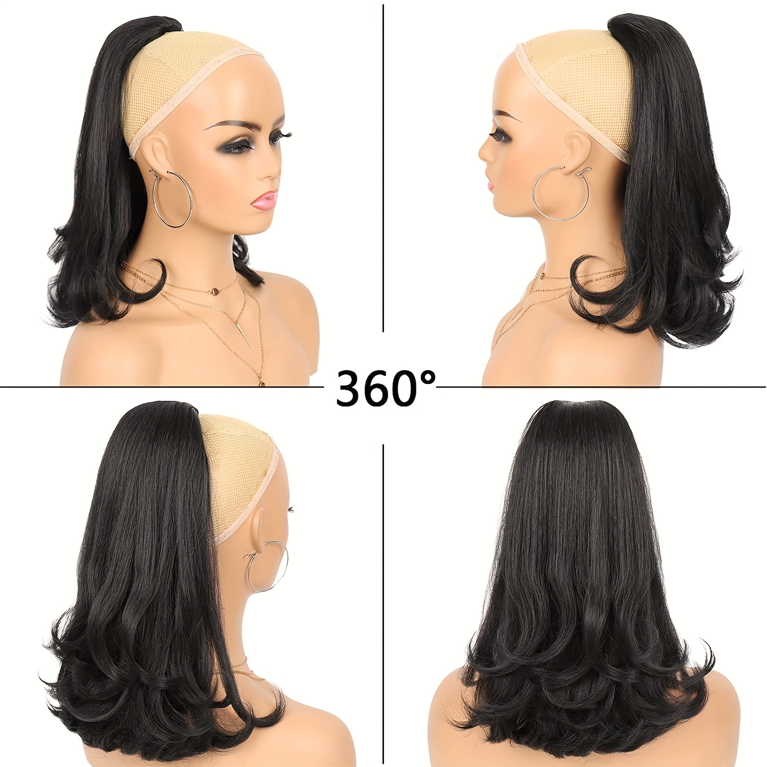 heat resistant synthetic   straight ponytail extension tail 16 inch natural black drawstring ponytail hair for women elegant bun hairpiece for weddings parties daily use ponytail hair extensions details 2