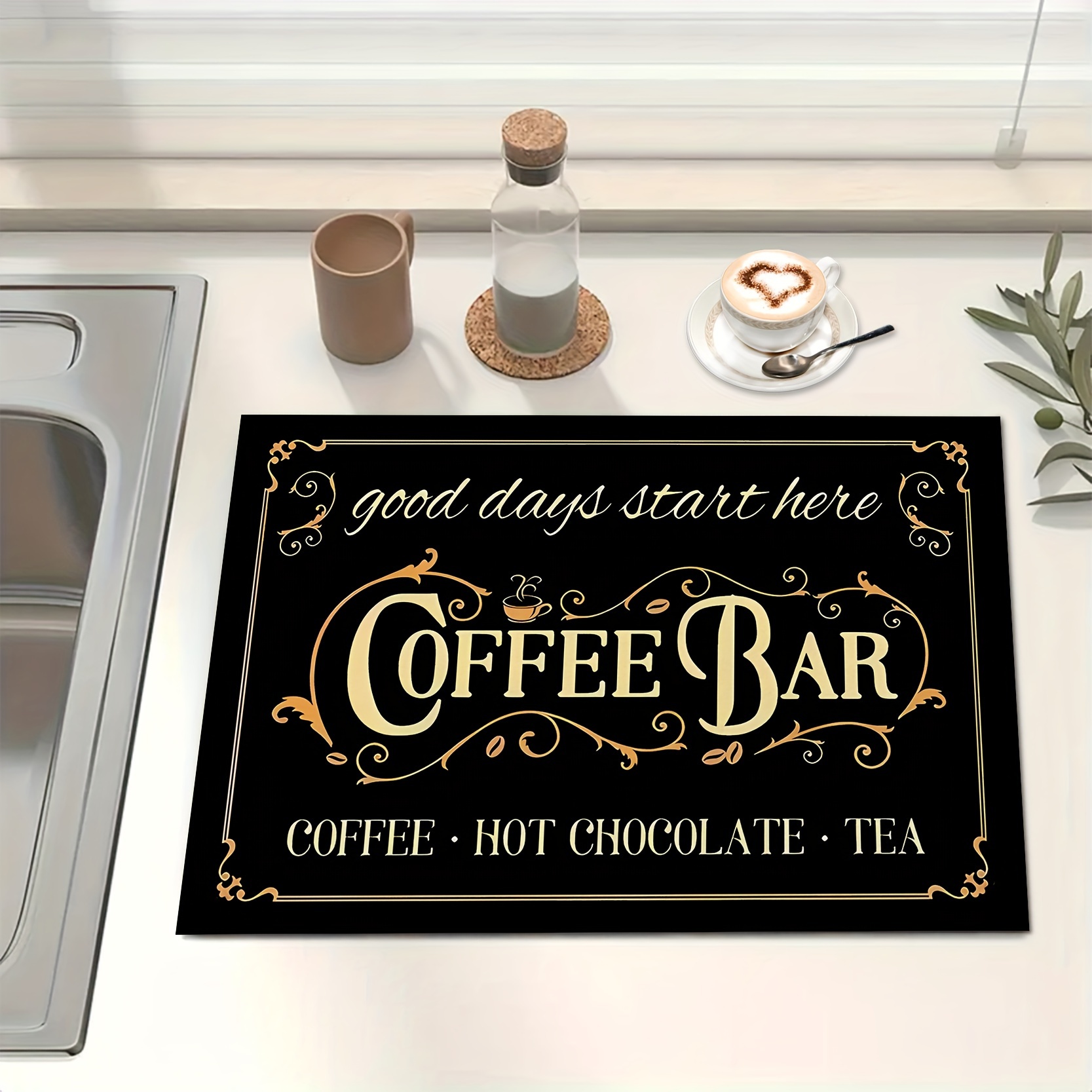 

1pc, Dish Drying Mat, Espresso Machine Countertop Absorbent Pad, Coffee Bar Printed Washstand Drain Mat, Soft Faucet Absorbent Mat, Washstand Cup Mat, Kitchen Accessories, Bathroom Accessories