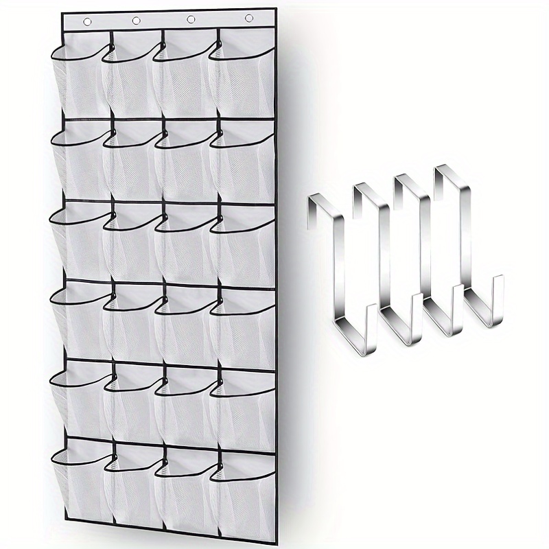 TEMU 24- Over-the- Shoe Organizer - Clear Hanging 4 Metal Hooks For Organization