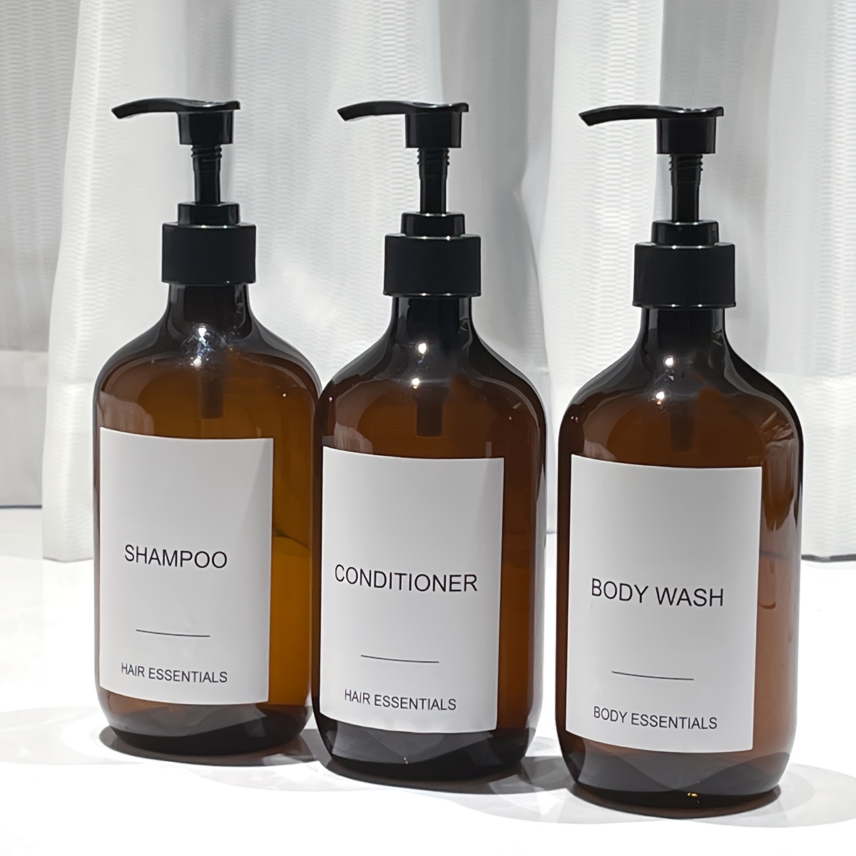 E-shop 3er-Set 500ml Bernsteinfarbene Badezimmer Shampoo Duschgel Spender mit Druckknopf für Haarspülung und Lotion - Leere Flaschen zur Dekoration
