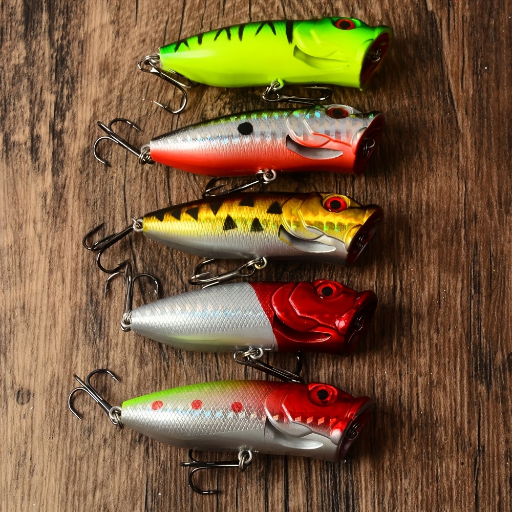 Image of 5pcs 6.5cm/2.55" 12g Topwater Popper Fishing Lures - Floating Wobbler Minnow Bait With 3 Treble Hooks, Vibrant Realistic Eyes For Bass Pike Trout Freshwater Fishing, Design | Durable Hooks