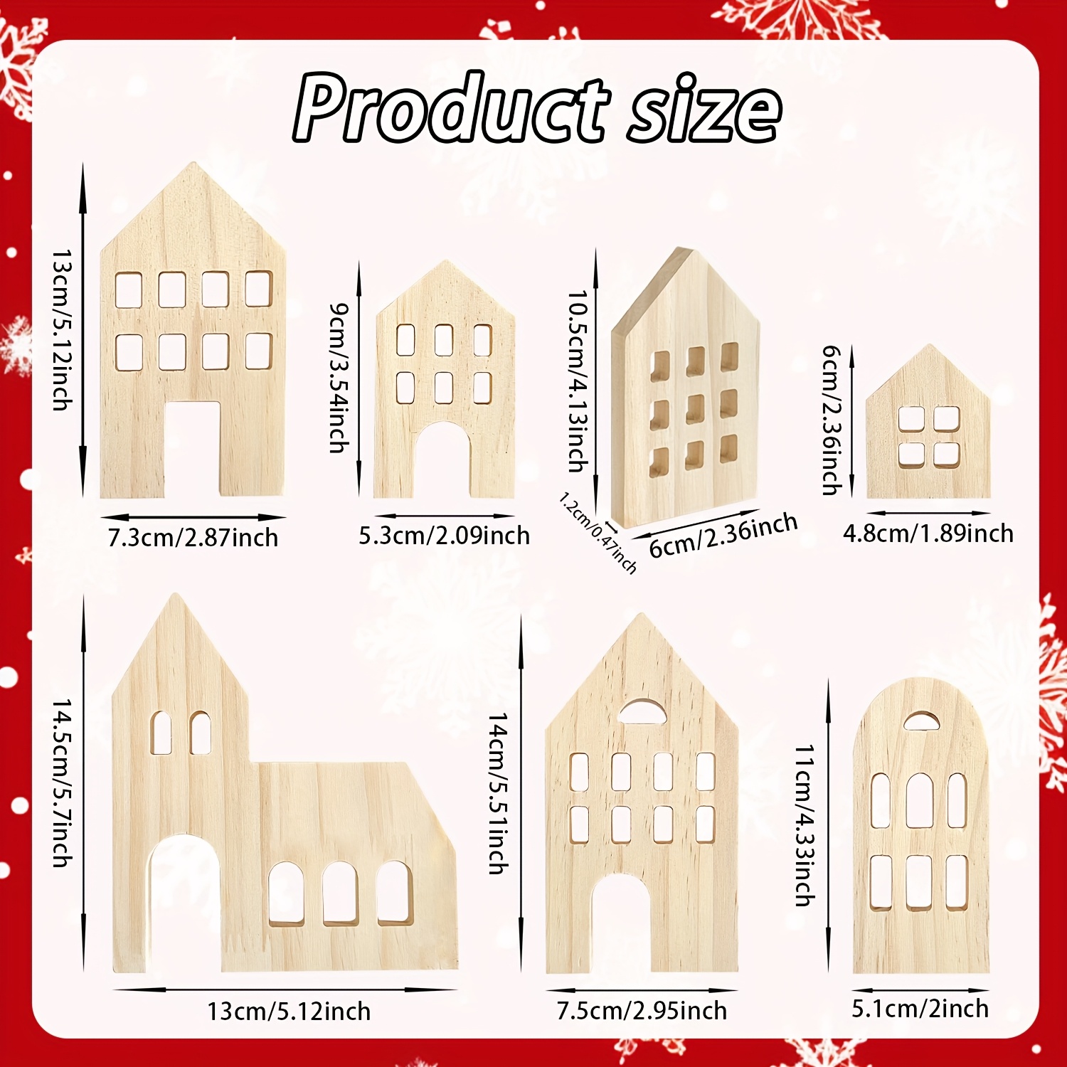 Image of 7pcs Wooden House Building Blocks, Tray, And Cutouts – Desktop Silhouette Decor For Home Sets & Office Shelves | Minimalist Coffee Bar Ornaments (christmas/halloween)