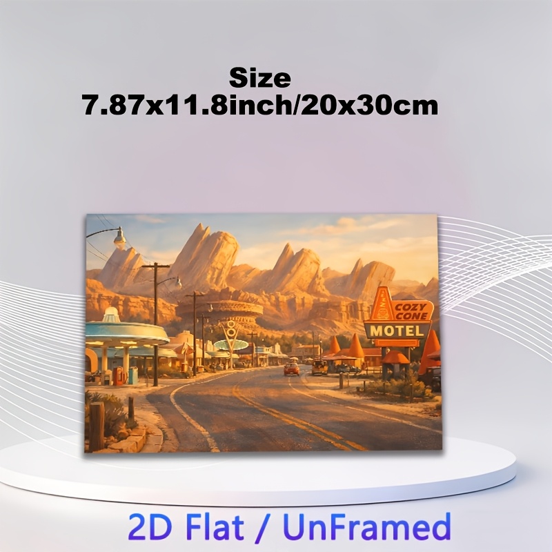 TEMU 2d Flat, 2d Flat 1pc Wall Art Canvas Painting Poster Unframed, Cars Land Retro Travel Poster, Magic Theme Park Wall Art, Mid Century