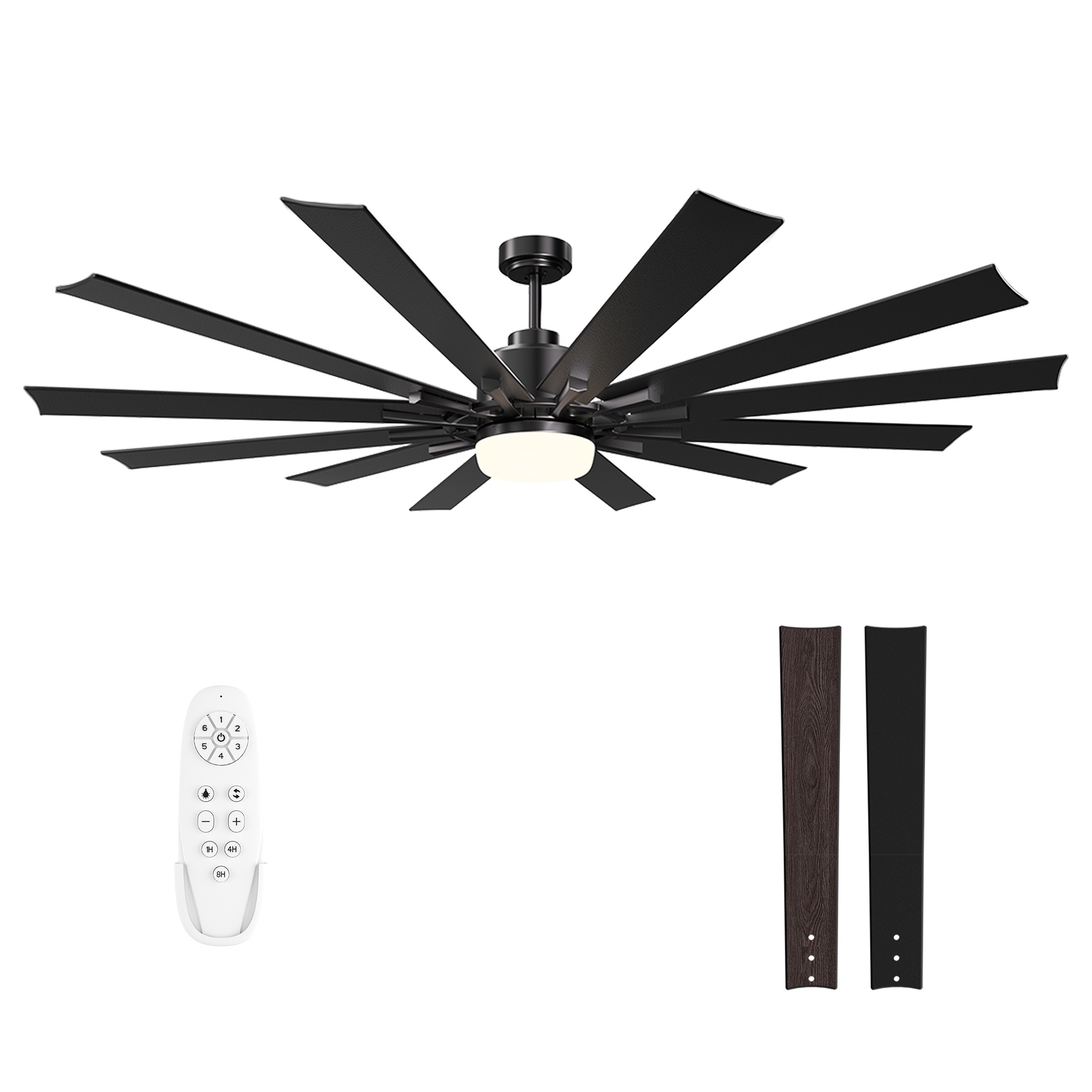 

72" Inch Ceiling Fans With Lights And Remote - Indoor/outdoor Ceiling Fan With Light, 12 Blades, Large Air Volume, Reversible Quiet Dc Motor, Dimmable Black Large Ceiling Fan For Living Room
