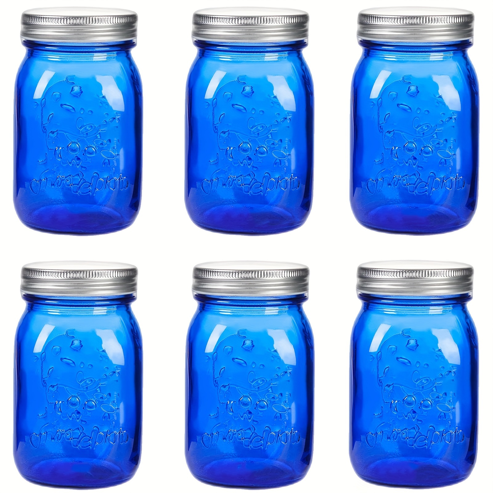 TEMU Set Of 6 16-ounce Blue Mason Jars With Lids, Suitable For Canning, Storage, Pickling, Preserving, Fermenting, And Crafts And Decoration