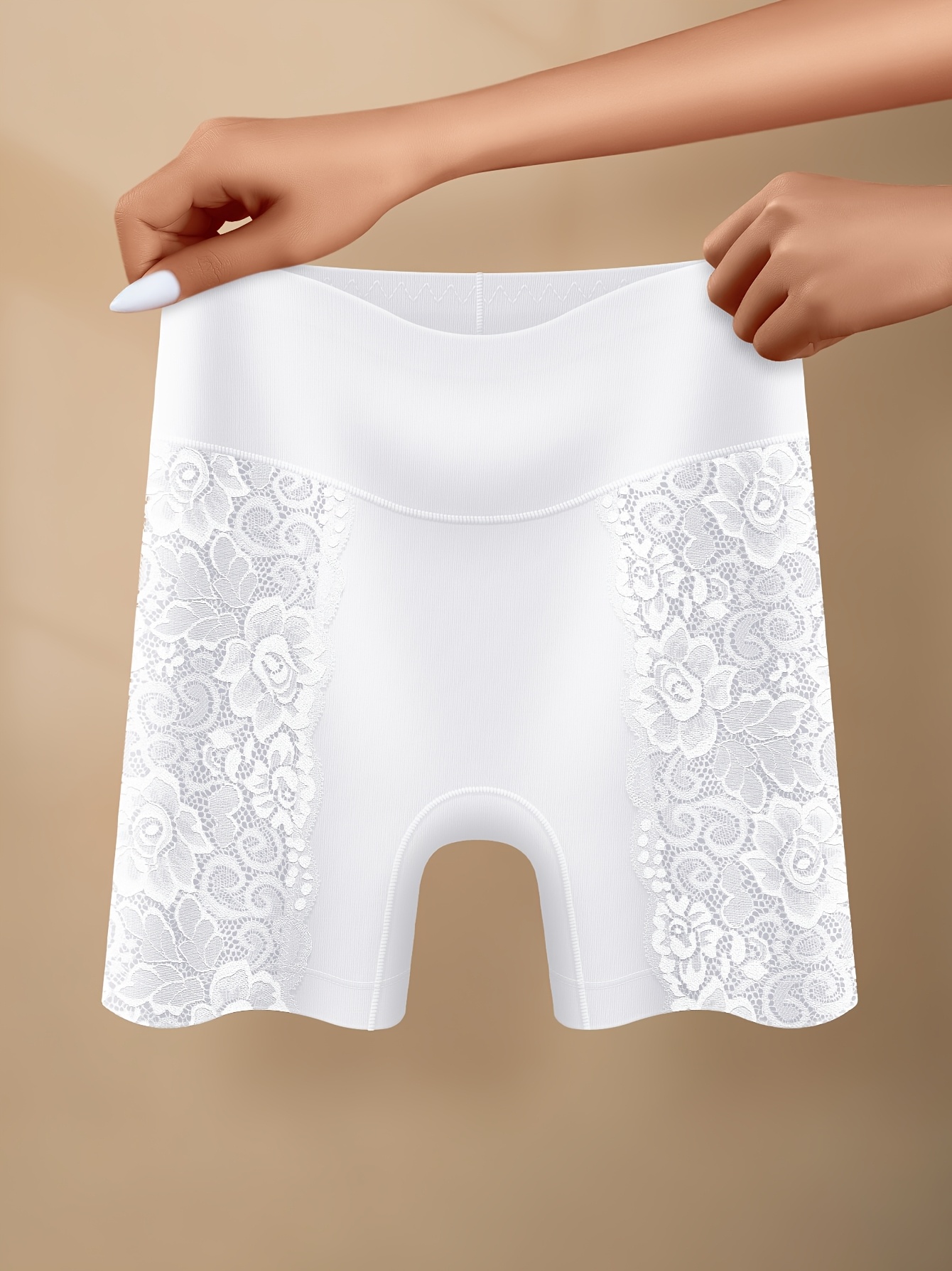 1pc rqvq boxer haute taille - sous-vêtements en dentelle blanche respirante, idéal pour tenue décontractée, bordure   en dentelle & cu  opaque, lavable à  , uni pour   les   de peau Détails du produit 7