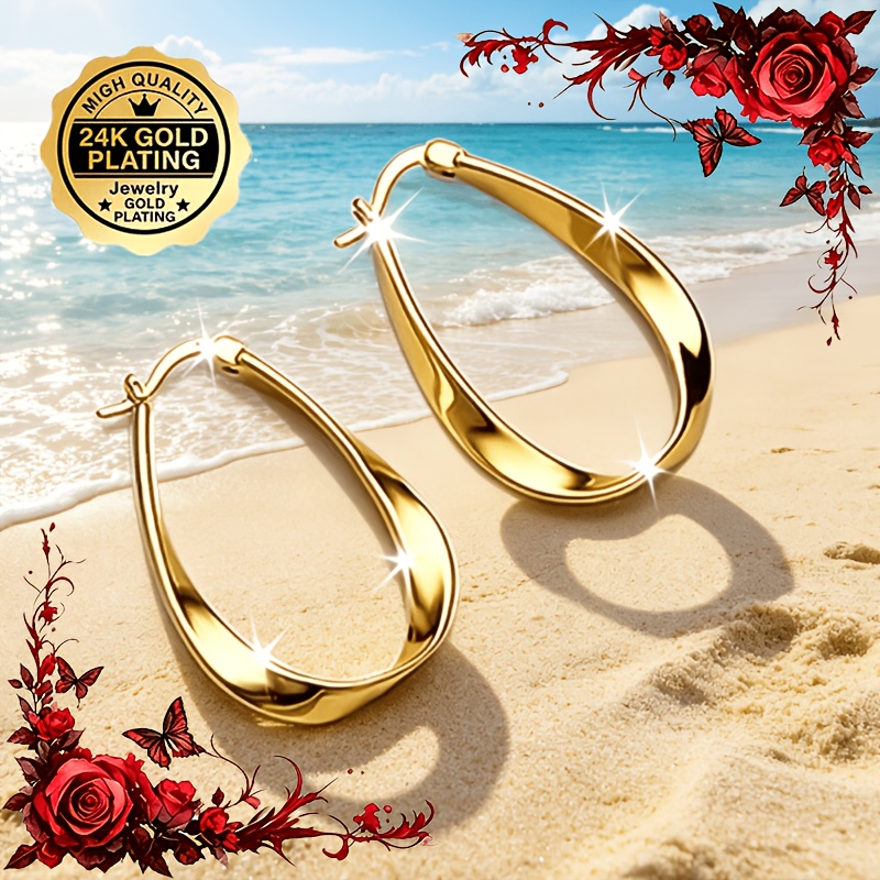 TEMU 1 Pair 24k Golden Plated Women's High Quality Moti Earrings - Low Allergy, Versatile, Ideal For Daily Wear, Parties, Birthday Gifts, And