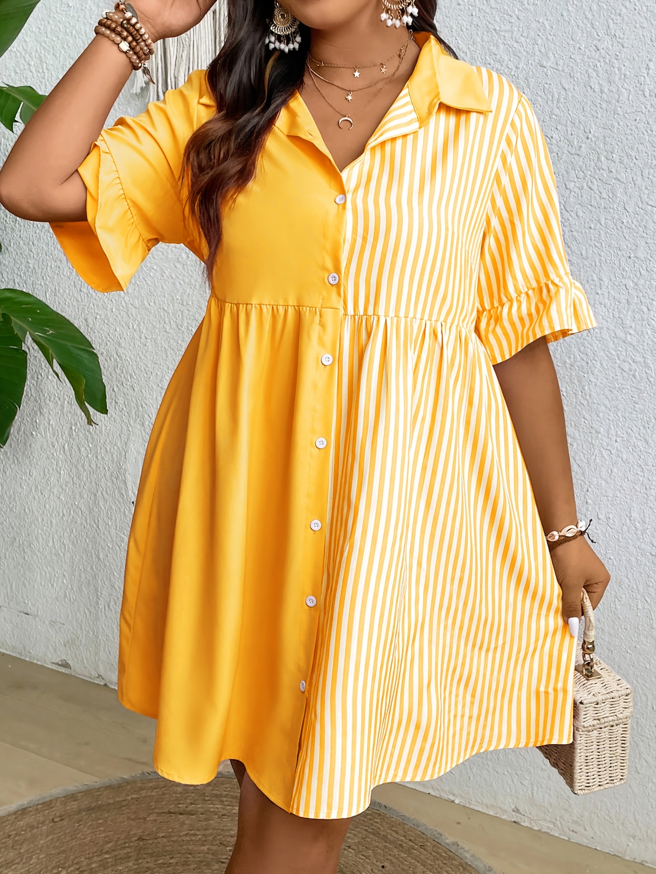 fitted summer dress Elegant Plus Size Summer Dress for Women with Heart Neck and Fitted Wa