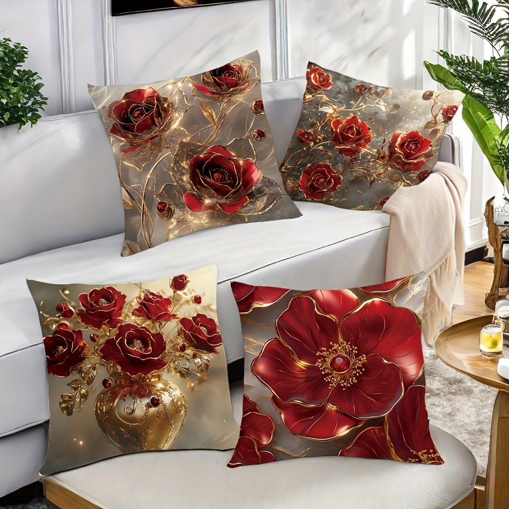 

4pcs Set Red - , Zippered Polyester For Decor, , 18x18 - For Sofa &