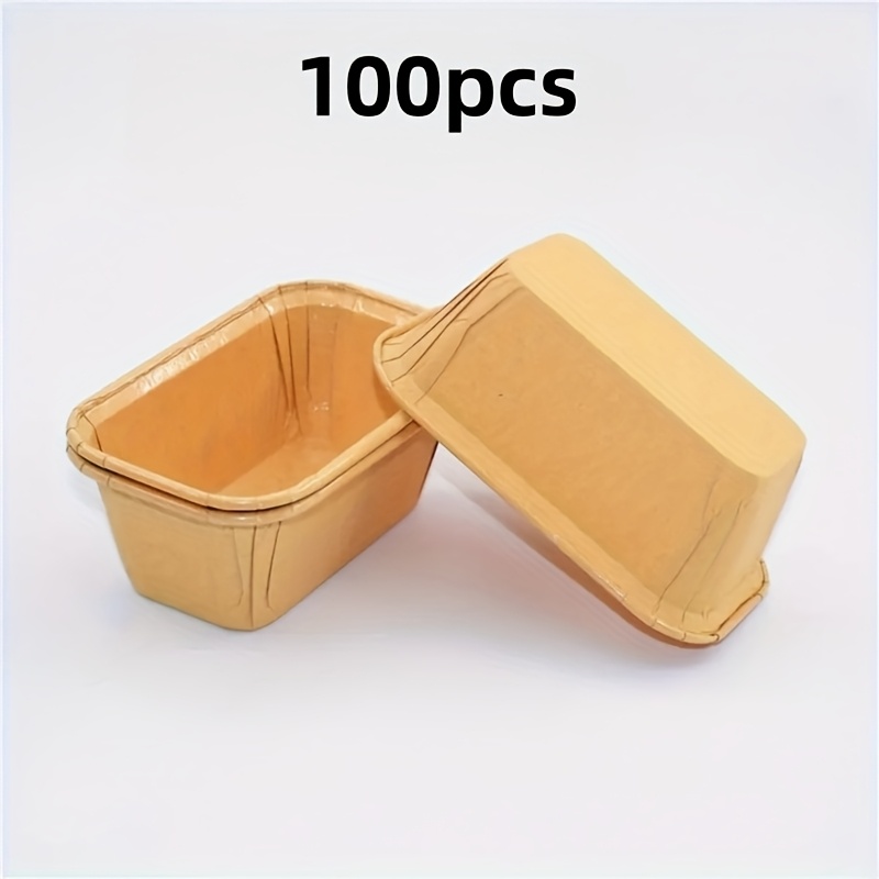 Image of 100 Rectangular Cake Paper Cups, Food Grade Cake Holder, , Square Design, Oil Resistant, Thickened, Disposable Cupcake Holder, Suitable For Decorating Festivals, Birthdays, Weddings, And Parties