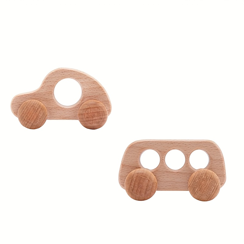 Image of 2/4pcs Baby Solid Color Wooden Car Toys, Early Education Puzzle Bus, Parent-child Train Game Toys, Christmas Birthday Gift Set