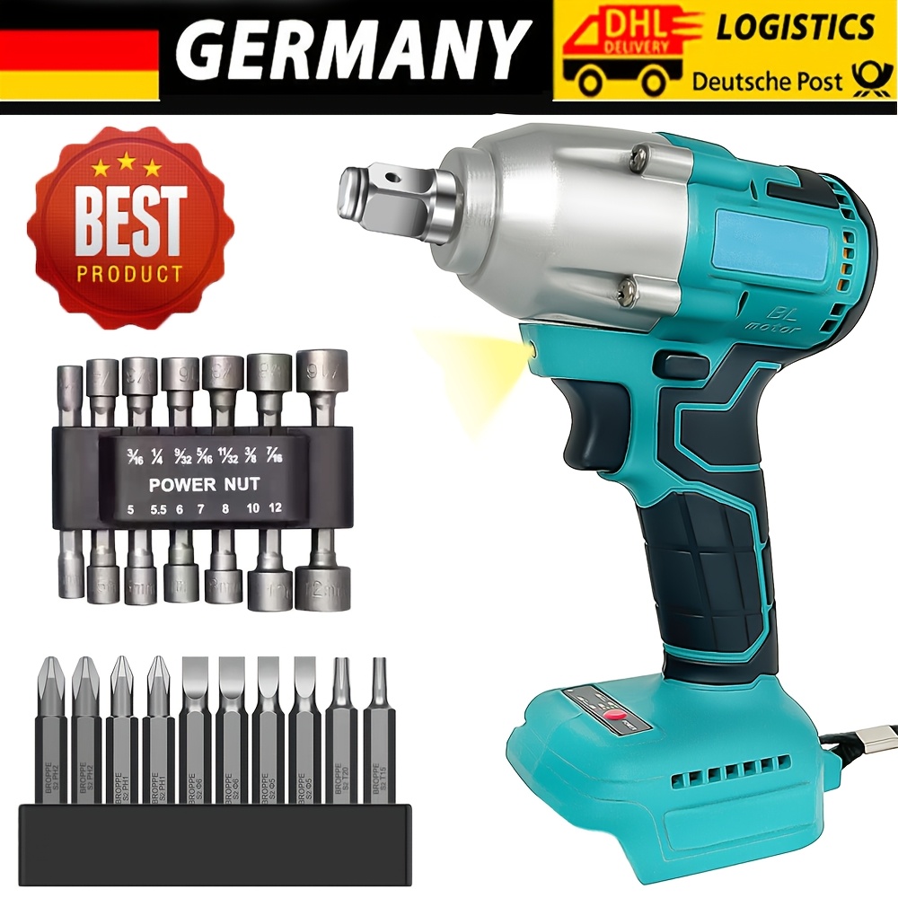 Image of Cordless Impact Wrench Brushless 1/2 Inch Power Impact Gun, Compatible With Makita 18v Battery, Wrench Max Torque 420n.m With Socket Set, For , No Battery No Charger