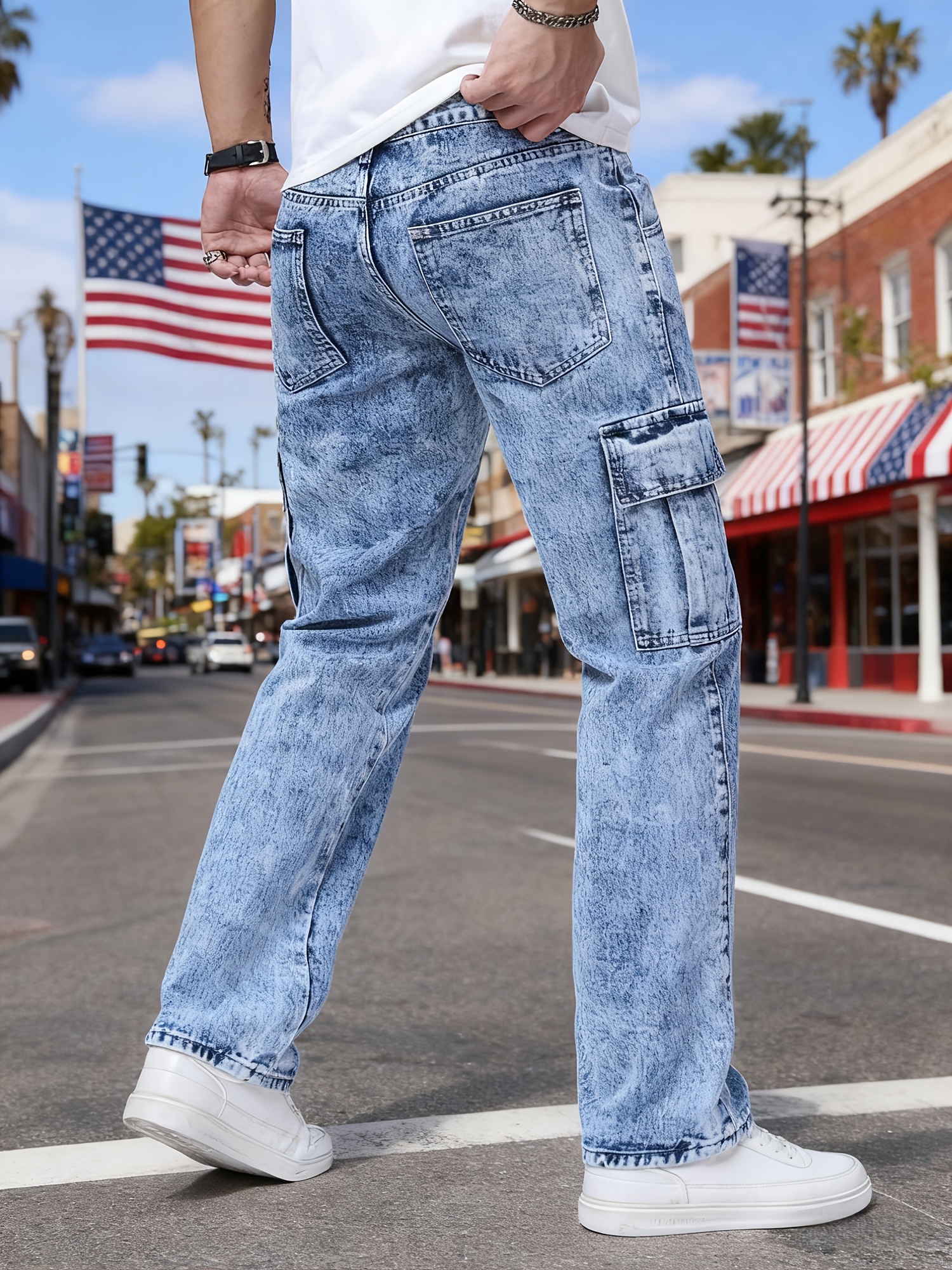 Men's Workwear Jeans: Multi-pocket Design, Loose Straight-leg Fit, Casual Street Style, Comfortable and Versatile, Suitable Casual Outfits, Fashionable Long Pants Straight-leg Jeans Durable Fabric, Suitable All Seasons