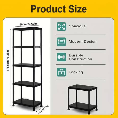 4 5 tier heavy duty plastic shelving unit with modular design 660lbs capacity freestanding garage shelves rack for basement laundry utility room durable storage organizer for tools kitchen easy assembly with gloves hammer