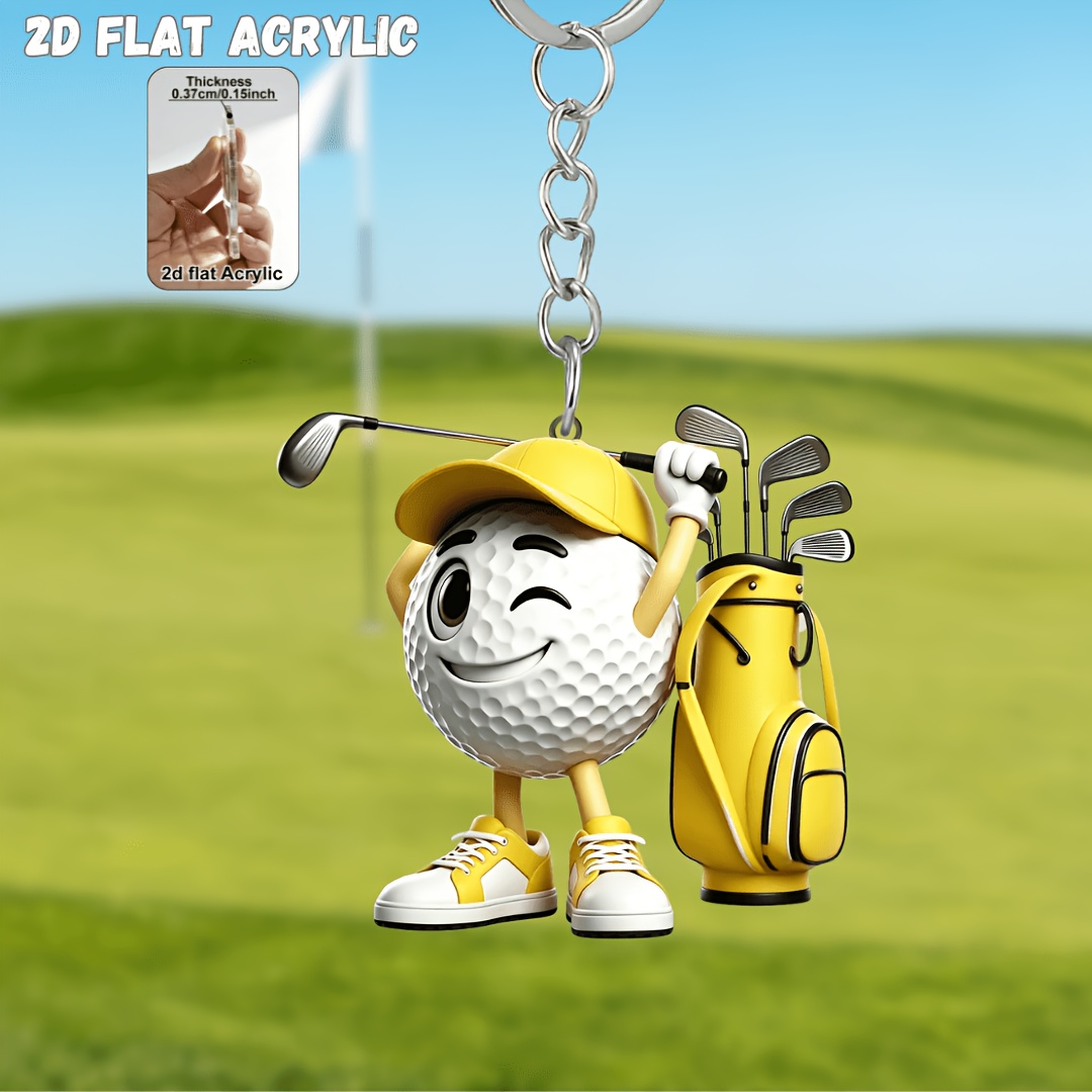TEMU 2d Flat, 1pc Acrylic Golf Ball Keychain Ornament, Hung On Mobile Phones, Backpacks, Or Car Keys. This Sporty Keychain Pendant Is An Ideal Gift