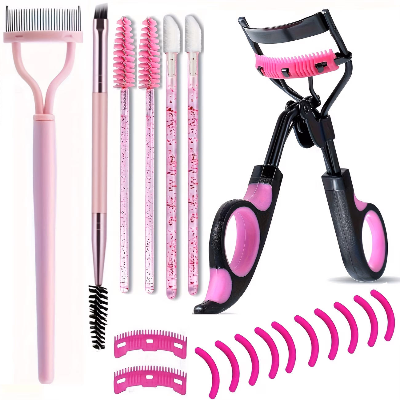 eyelash curler set with comb with eyelash curler replacement strips eyelash curler replacement comb eyebrow brush mascara brush spiral mascara brush lip brush quickly create curly lashes that are easy to carry and a holiday gift for travel Product details 1