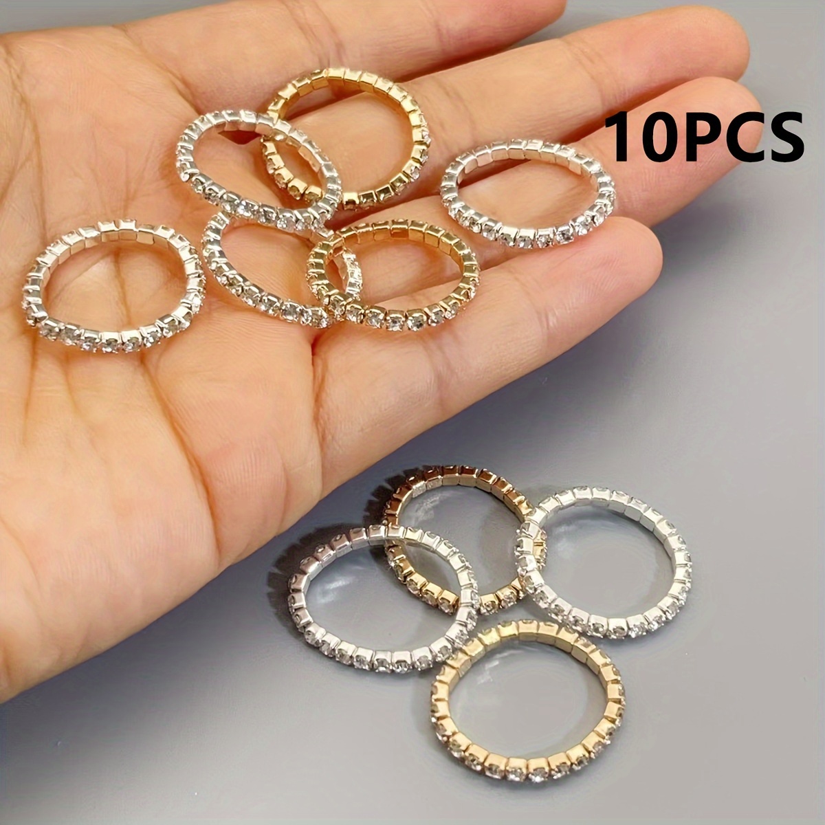 Women's Sparkling Rhinestone Elastic Rings Set