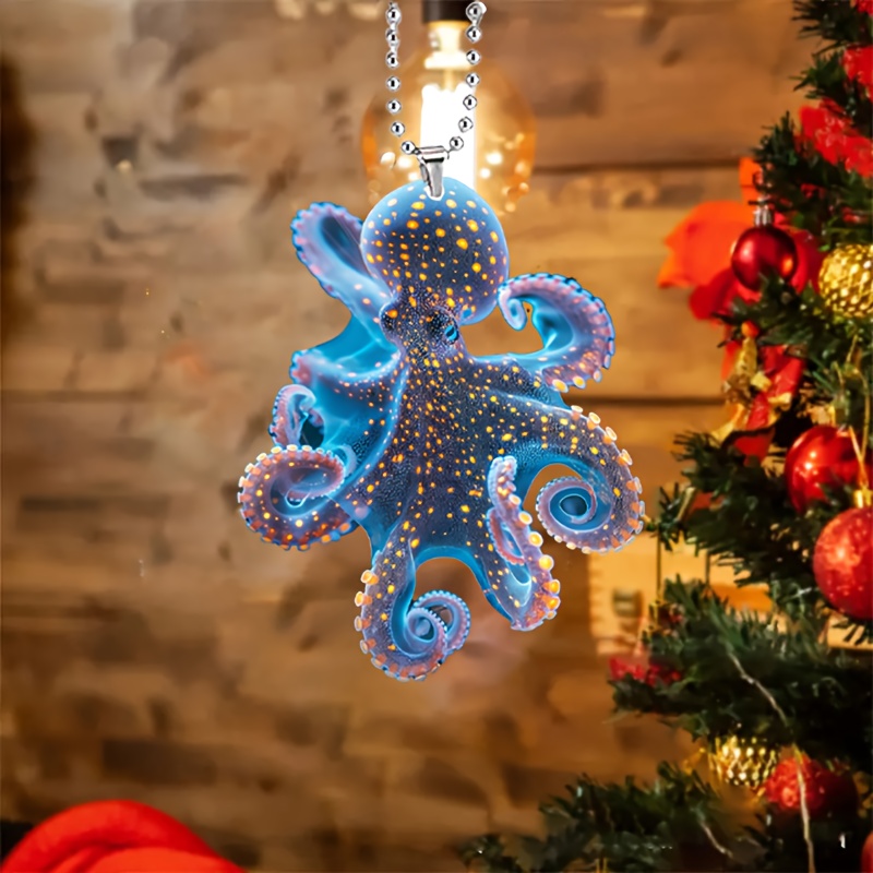 TEMU Acrylic Octopus Pendant, 2d Blue , Car Rearview Mirror Charm, Keychain Accessory, Gift Box Decoration, Thoughtful Present For