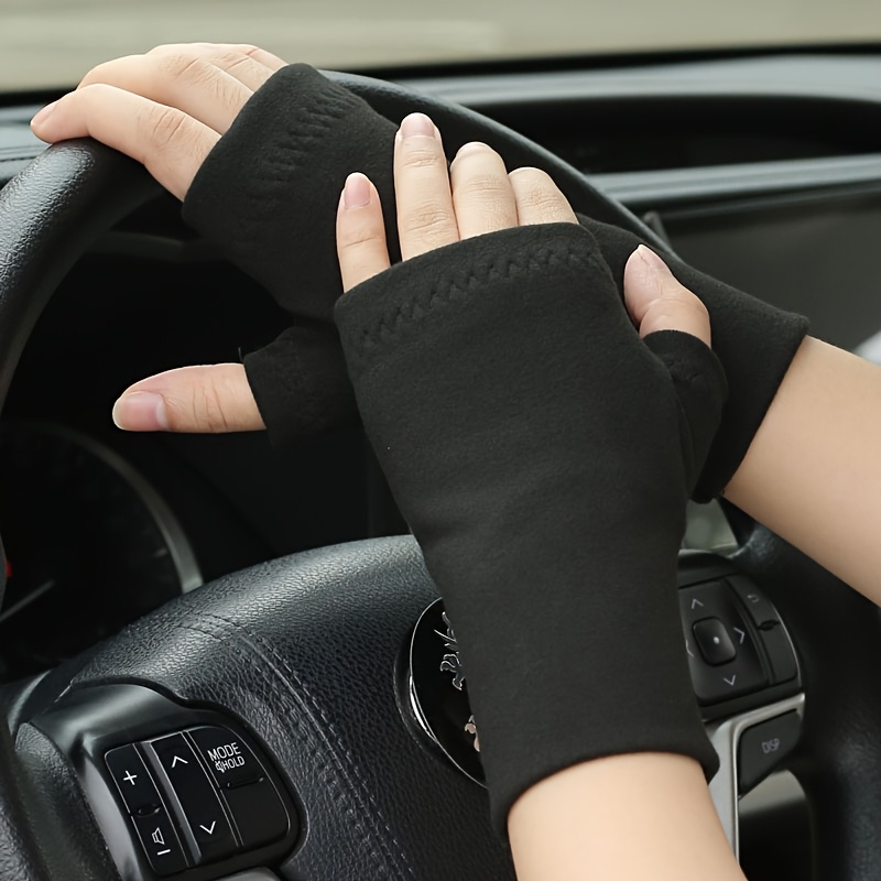 TEMU Winter Warm Gloves Men's Riding Driving Thickened Fleece Elastic Fingerless Gloves Women' Wrist Joint Warm