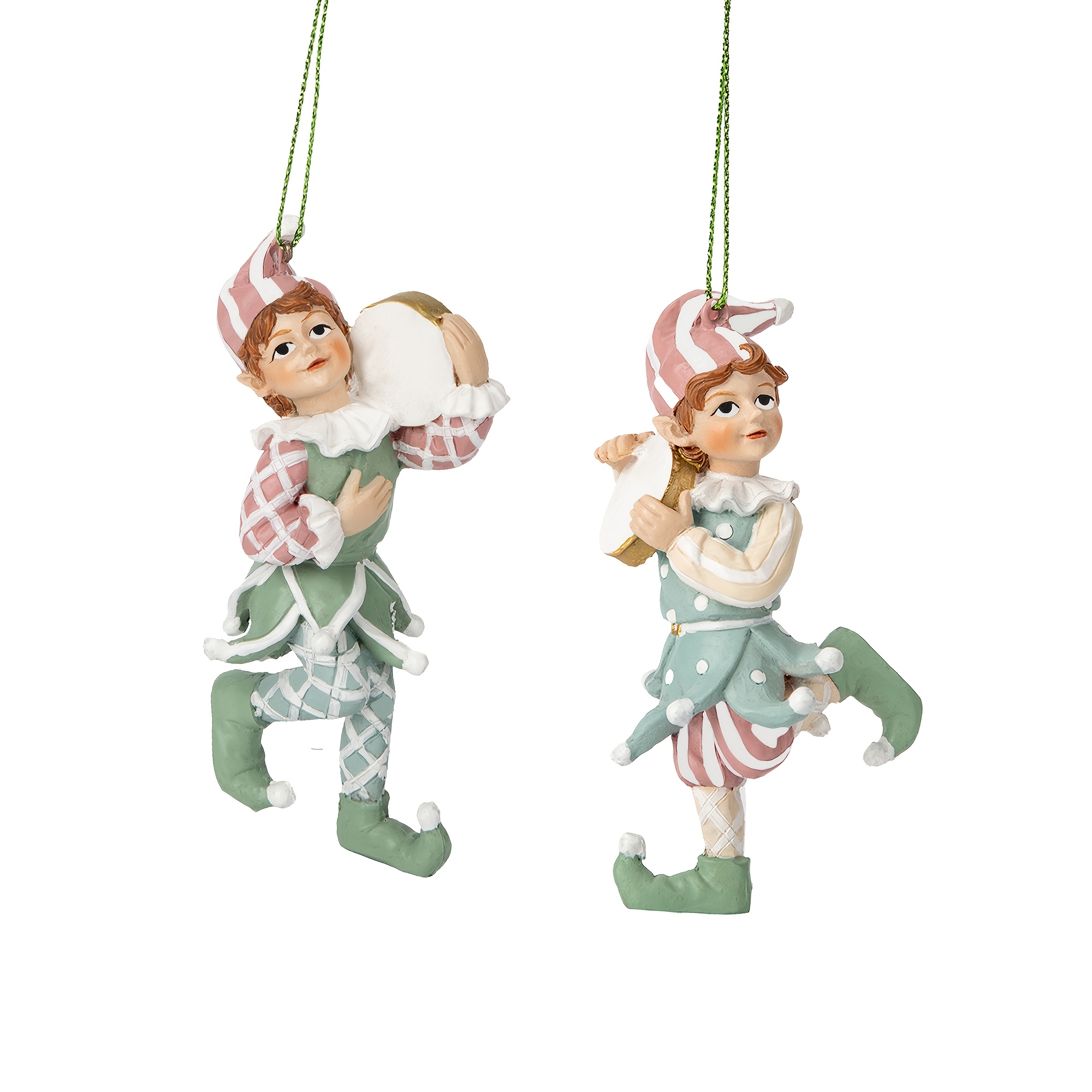 TEMU 2pcs Christmas Drumming Elf 3d Hanging Ornaments, Elf 3d Sculpture Resin Decor, Christmas Gifts And Christmas Tree Decorations, For Christmas