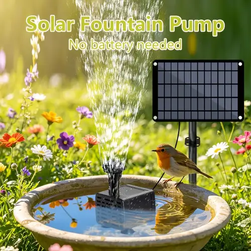 Solar Bird Bath Fountain Pump – 6V 1.2W Floating Solar Fountain – 5 Spray Patterns – For Small Ponds, Bird Baths & Garden Water Features
