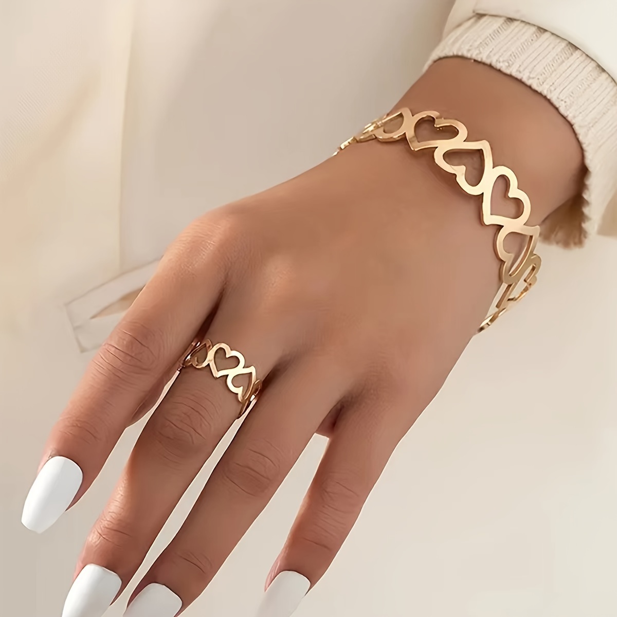 TEMU A Set Of European And American Stylish, Versatile, And Minimalist Hollow Bohemian-style Jewelry Featuring Multiple Heart Designs, Valentine's